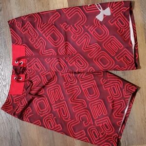 Under armour large logo black red board shorts